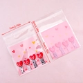 Pink self-adhesive candy bags with cute cat paw and heart patterns, 7x7 cm size - Small / 50 Pieces / "Love" Text