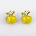 304 stainless steel green apple charms with gold leaf and green enamel details - Fresh Green Apple / 12x15mm (1 Piece/Pack) / Green