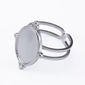 Adjustable silver stainless steel ring base with oval blank setting and beaded border - Beaded Oval Bezel (J436-S-Silver)
