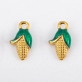 304 stainless steel corn charm with golden plating and green enamel for DIY jewelry - Golden Corn / 15.5x8.5mm (1 Piece/Pack) / Yellow