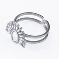 Silver twisted double-band stainless steel ring with white oval inlay and sunburst texture - Radiating Sunflower Style (J441-S-Silver)