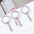 Flat stainless steel 25mm keychain rings with 3.3cm link chain DIY connector set - Steel