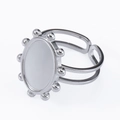 Adjustable silver stainless steel ring blank with oval bezel tray for DIY jewelry - Beaded Rivet Oval Tray (J476-S-Silver)