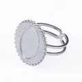 Adjustable silver stainless steel blank ring base with oval tray and beaded bezel - Vintage Beaded Edge Style (J478-S-Silver)