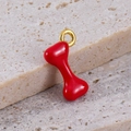 Cute red enamel bone charm with gold ring for DIY jewelry making and necklaces - Bone Red (10x15mm)