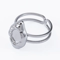 Silver adjustable stainless steel double layer ring with a wavy molten circle top - Irregular Lava Round Pattern (J424-S-Silver)