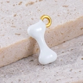 White bone-shaped 304 stainless steel enamel pendant with gold loop for DIY jewelry - Bone White (10x15mm)