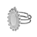 Adjustable silver stainless steel ring with oval blank tray and twisted rope border - Vintage Bohemian Oval Bezel (J456-S-Silver)