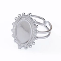Silver stainless steel adjustable ring base with oval sunburst pattern tray for DIY jewelry - Oval Flat Sunburst Bracket (J470-S-Silver)