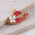 Red lady hat pendant in 304 stainless steel with white bow and pearl details - Hat Red (17x26.5mm)
