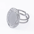 Adjustable silver stainless steel ring with twisted oval blank tray for DIY jewelry - Oval Spiral Twisted Rope Style (J508-S-Silver)