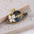 DIY black enamel sun hat charm with pearls and 304 stainless steel gold plating - Hat Black (17x26.5mm)