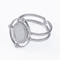 Adjustable silver stainless steel ring with double-layered band and beaded tray design - Beaded Orbital Double Layer Style (J426-S-Silver)