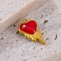 304 stainless steel red heart enamel pendant with a small rhinestone for DIY jewelry - Tassel Heart Red (8x13mm)