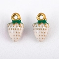 Erdbeer-Anhänger aus 304 Edelstahl mit weißer und grüner Emaille für DIY-Schmuckherstellung - Sahneerdbeere (Klein) / 11x6mm (1 Stück/Packung) / Weiß