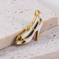 Golden high heel pendant with white and black enamel and bow detail for DIY necklaces - Heels White (13.5x21mm)