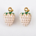 Erdbeere-Anhänger aus Emaille und 304 Edelstahl mit goldenen Samen für DIY Schmuck - Sahneerdbeere (Groß) / 16x10mm (1 Stück/Packung) / Weiß