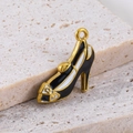 Golden high heel pendant with black enamel finish and bow detail for DIY jewelry - Heels Black (13.5x21mm)