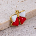 304 stainless steel bow pendant with red and white enamel for DIY jewelry making - Bowknot Red/White (15x16mm)