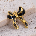 Golden 304 stainless steel bow pendant with black enamel finish for DIY jewelry - Bowknot Black (17x20mm)