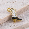 DIY 304 stainless steel black and white enamel cowboy boot pendant charm for jewelry making - Boots Black/White (11x19.5mm)
