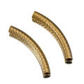 Paire de perles tubes courbés en acier inoxydable 304 doré avec motif texturé - Or 07