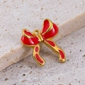 Golden stainless steel bow pendant with red enamel inlay for DIY jewelry making - Bowknot Red (17x20mm)