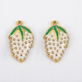 Erdbeer-Anhänger aus Edelstahl in Weiß und Gold für DIY-Schmuckherstellung - Sahneerdbeere (XXL) / 21.5x12.5mm (1 Stück/Packung) / Weiß