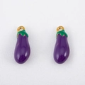 Dunkellila Auberginen-Anhänger aus Edelstahl 304 mit grünem Blatt und Goldöse - Pastorale Aubergine / 19.5x7.5mm (1 Stück/Packung) / Lila