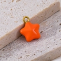 Vibrant orange star charm in 304 stainless steel with glossy enamel and gold loop - Star Orange (11x13.5mm)