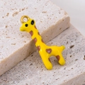 Cute yellow giraffe pendant made of 304 stainless steel with drip oil enamel coating - Giraffe Yellow (14x25mm)