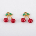 Kirsch-Anhänger aus 304 Edelstahl mit rotem und grünem Emaille für DIY-Schmuck - Zwillingskirschen Rot / 15mm (1 Stück/Packung) / Rot