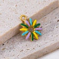 Daisy shaped 304 stainless steel enamel pendant with colorful petals and gold finish - Daisy Multicolor (14.5x18mm)