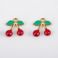 304 Edelstahl-Kirsch-Anhänger mit rotem Emaille und grünen Blättern für DIY-Schmuck - Zwillingskirschen Rot (Klein) / 14.5x15mm (1 Stück/Packung) / Rot