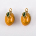 Zwei Zitronen-Anhänger aus orangefarbenem Harz mit grünen Blättern für DIY-Schmuckherstellung - Sommer Süße Orange / 16x10mm (1 Stück/Packung) / Orange