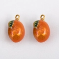 304 Edelstahl-Anhänger in Orangenform mit grünen Blättern für DIY-Schmuckherstellung - Sommer Orange (Mittel) / 15x10mm (1 Stück/Packung) / Orange