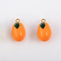 Paar orangefarbene Mango-Anhänger aus Edelstahl mit grünen Emaille-Details und Goldöse - Sommer-Orange (Rund) / 10mm (1 Stück) / Orange