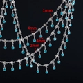 Blue and clear 4mm rhinestone copper chain with 1mm links for DIY jewelry making - 1 Meter/Pack / Blue Rhinestone - Silver