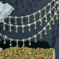 Golden copper chain with emerald green rhinestone tassels and sparkling crystal accents - 1 Meter/Pack / Green Rhinestone - KC Gold