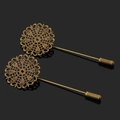 Vintage bronze peacock feather hollow brooch pins with filigree base for DIY jewelry - Flower Diameter 25mm / Bronze