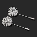 Silver hollow peacock feather brooches with long pins and cylindrical safety stoppers - Flower Diameter 25mm / Silver