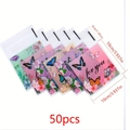 Lot de 50 sachets transparents autocollants avec motifs floraux pour cadeaux 10x10cm - Style Papillon - Grand