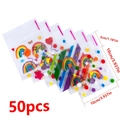 50pcs transparent self-adhesive bags with cartoon patterns for treats, 10x10cm size - Rainbow Mixed - Large