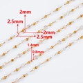 Goldene Edelstahlperlenkette mit quadratischen Kristallen und 2 mm Metallperlen - 2mm Weiß