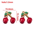Ciondolo ciliegia 3D in acciaio dorato e smalto rosso e verde per creazione gioielli fai da te - Ciliegia-Forcella Foglia Rossa
