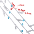 Silver feather pendant chain with 4mm blue beads for DIY ethnic costume jewelry - 【1 Meter / Pack】 / Feather Chain-Silver