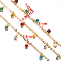 Golden DIY copper chain with vibrant multi-colored rhinestones and precise size markings - 【1 Meter / Pack】 / Colorful Rhinestone-KC Gold