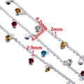 2mm silver chain with colorful crystal waterdrop charms in red, blue, and amber hues - 【1 Meter / Pack】 / Colorful Rhinestone-Silver