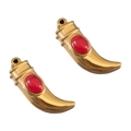 Golden horn pendant with red stone inlay for DIY jewelry making and necklace - Single Item / Red