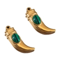 Polished gold horn pendant with inlaid green malachite stone and top hanging loop - Single Item / Dark Green
